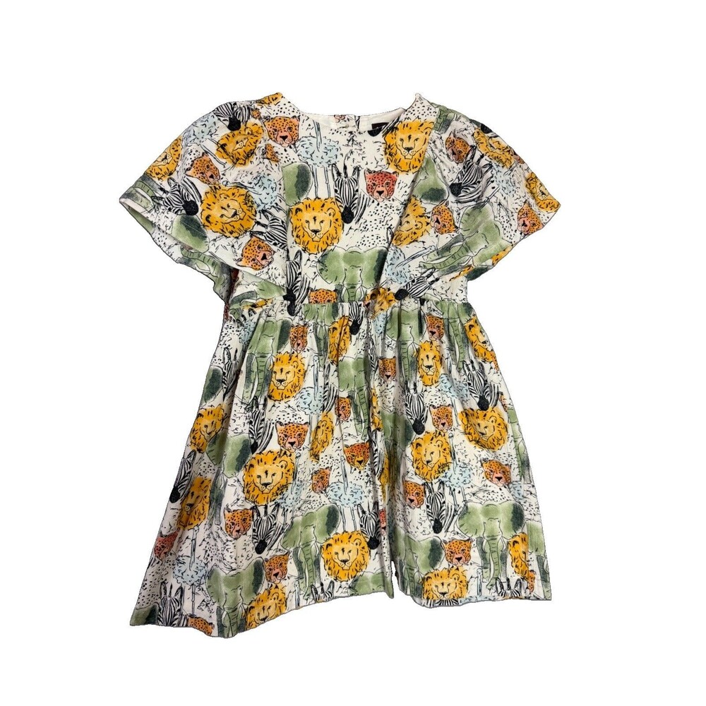 Tea Collection Girls Safari Toile Butterfly Sleeve Twirl Dress | Size 7